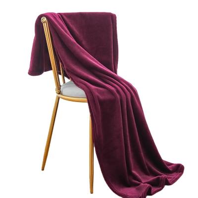 China Manufacturer Customized Wine Red Wholesale Plush Solid Color Double Blanket Anti-pilling Double Sided Throw Flannel Fleece Blanket For Home for sale