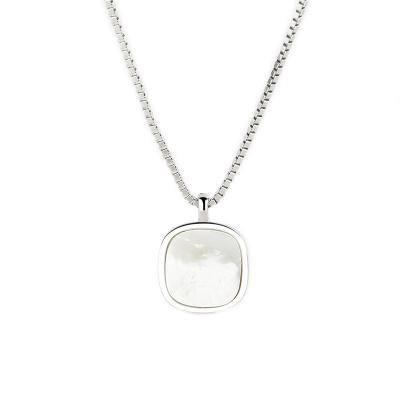 China Square CLASSIC Shell Necklace Retro Light Luxury Lucky Letter Pendant Collar Chain geometric from S925 Sterling Silver Korean Simple Female for sale