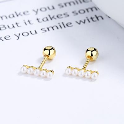 China CLASSIC Screws Small Female 925 Sterling Silver Pearl Wire Earbone Studs Straight Niche Design Temperament Screw Earring for sale