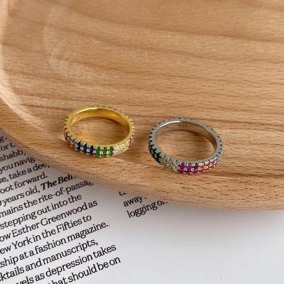 China Wholesale Female S925 Sterling Silver Rainbow CLASSIC Female Luxury Silver Ring Light Niche Sense Design Ring Female Cubic Zirconia for sale