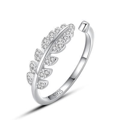 China CLASSIC the silver S925 ring is made of slightly inlaid soft leaves with the open index finger and it is a ring with the style of INS for sale