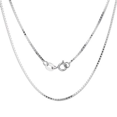 China 925 Sterling Silver Popular CLASSIC Rhodium Plated Box Chain Necklace Chain 0.65mm .8mm 1mm 1.2mm 1.5mm for sale