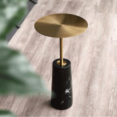 China Vacuum plated solid marble base with brushed brass top for sale