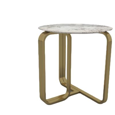 China Vacuum Plated Natural Marble Top Gold Base Side Table For Living Room for sale