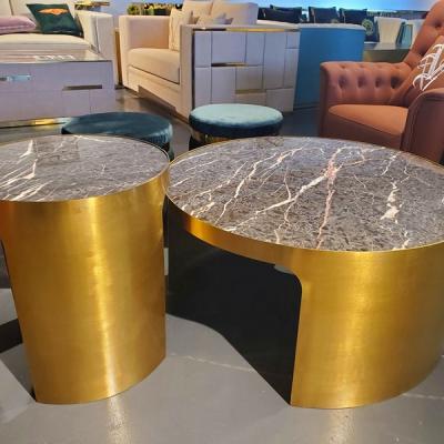 China Factory price gold stainless steel luxury marble top coffee table for sale