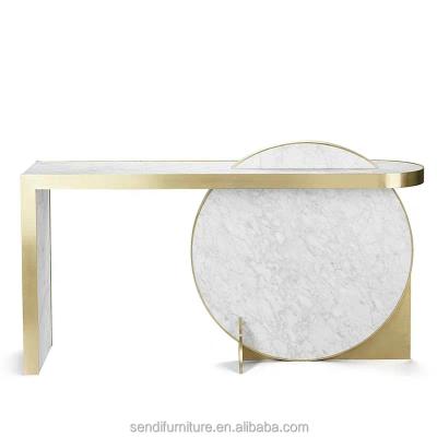 China Stainless Steel Tufted Frame Natural Marble Console Table for sale