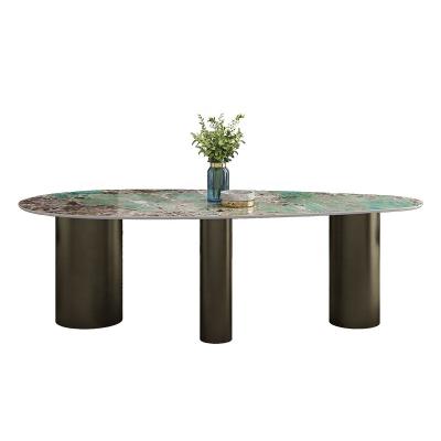 China Modern Natural Marble Stainless Steel Leg Top Gold Plated Marble Dining Table for sale