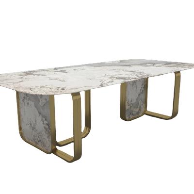 China Modern Titanium Gold Legs Sintered Stone Top Dining Table For Living Room for sale