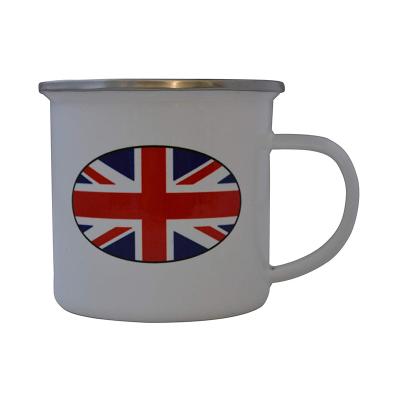 China Viable White Custom Logo Printing Spotted Coffee Steel Metal Enamel Camping Mug for sale