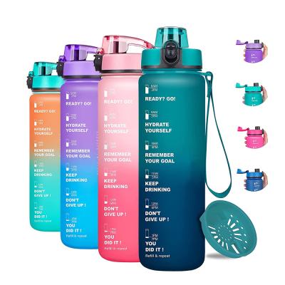 China BPA Tritan 32oz Fitness Sports Viable Free Plastic Motivational Water Bottle With Leakproof Flip Top Time Marker for sale