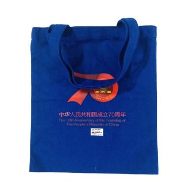 China Recyclable Cheap Promotional Cotton Canvas Navy Blue Tote Bags Heat Transfer Printing Foldable Shopping Bag for sale