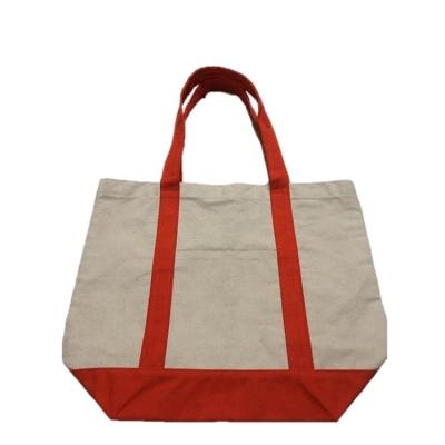 China Wholesale Red Eco-friendly Strap Long Handle Cotton Tote Bag Boat Shape Canvas Heavy Beach Bag for sale