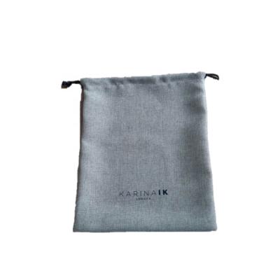 China Drawstring Style Custom Gray Gift Pouch Packing Small Luxury Canvas Printed Drawstring Bag For Wedding for sale