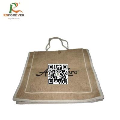 China Custom Handled Logo Printing Jute Tote Bag Shopping Bag With Button Closure for sale