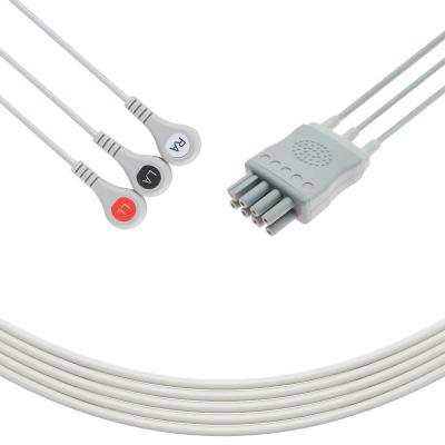 China Hosiptal Consuables Medical Accessories Compatible with Nihon Kohden BSM-6301K / BSM-6312 ECG Lead, 3 Flash Leads AHA ECG Cable for sale