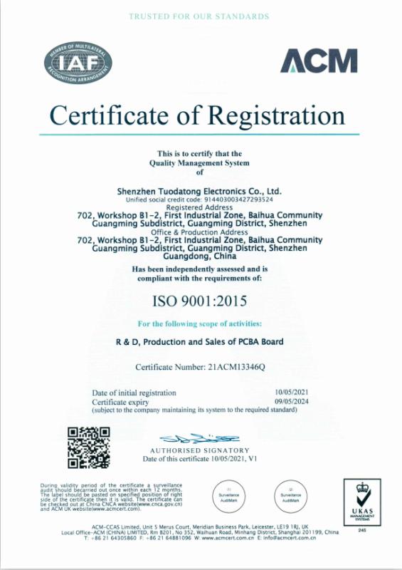 ISO9001 - Shenzhen Tuodatong Electronics Co., Ltd.