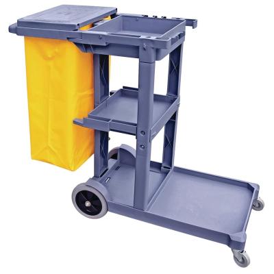 China Heavy Duty Hotel Plastic Cleaning Trolley Plastic Hotel Housekeeping Trolley Service Cleaning Cart With Cover for sale