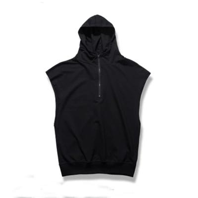 China Anti-pilling Men's Casual Lightweight Customize Plain Color Men's Gym Sleeveless Hoodie Zip Up for sale