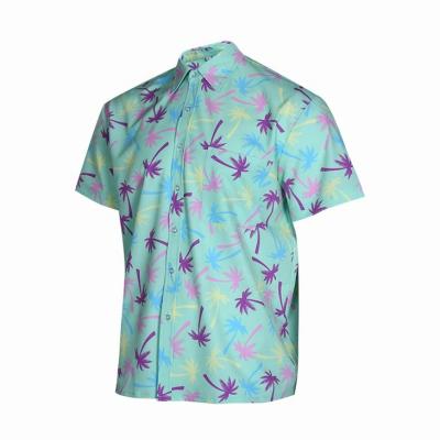 China Custom Printing Breathable 100% Polyester Breathable Button Up Hawaiian Beach Shirt for sale