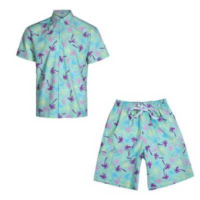 China Breathable Custom Printing Hawaiian Beachwear 2021 Mens Button Up Shirts And Short Set for sale