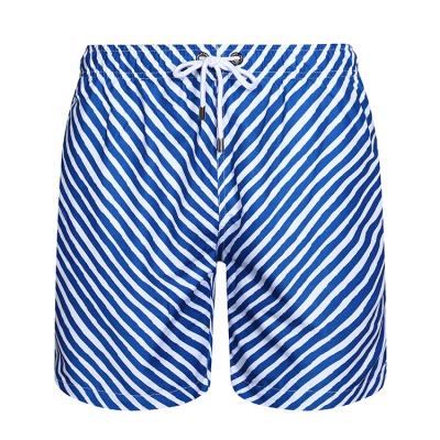 China New Fashion Pattern Custom Boys Summer Breathable 100%Polyester Blue Stripe Beach Shorts Men for sale