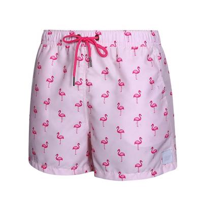 China OEM Fashion Mens Flamingo Panel Breathable Shorts Beach Pink Culotte Mens Beach Shorts Swimwear for sale