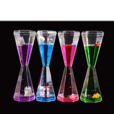 China Minimalist Hexagon Motion Liquid Bubbler for Kids and Adults Acrylic Hourglass Liquid Bubbler/Timer with Cartoon Ornament for Sensory Play for sale