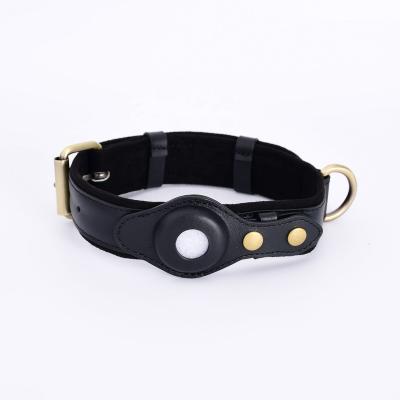 China Adjustable Padded Padded Personalize Luxury Pet Accessories Vegan Leather Dog Collar With Airtag Case for sale