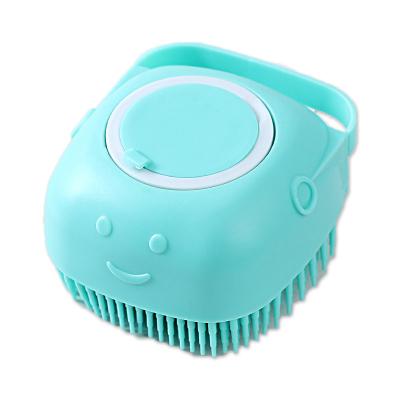 China Stocked Dog Bath Brush Pet Massage Brush Shampoo Dispenser Silicone Brush Rubber Stocked Bristle for Dogs and Cats Shower Grooming for sale