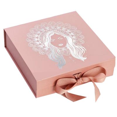 China Recycled Materials Custom Printed Pink Hair Bundles Wig Packaging Box for sale