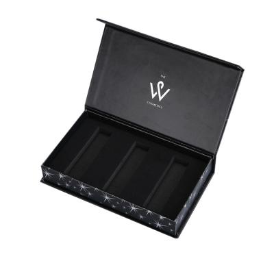 China Recycled Materials Skin Care Set Custom Packaging Boxes Black Magnetic Wholesale Gift Box Cosmetics Luxury Flip Packaging Boxes With Custom Logo for sale