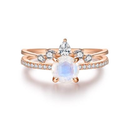 China Stone Ring Crown Sterling Silver Zircon Ring Round Moonstone Ring from Moonstone Ring Wholesale Jewelry Light Blue from Round for sale