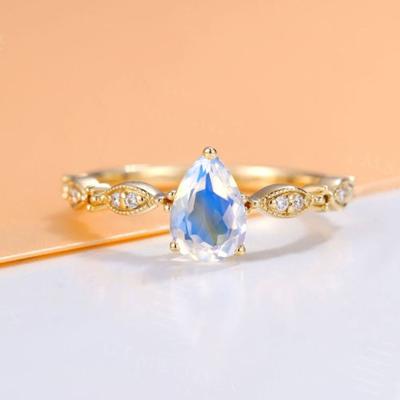 China Water Droplets Moonstone Ring Hot Selling Natural Moonstone For Sale Sterling Silver Zircon Ring Water Droplets Moonstone Ring for sale