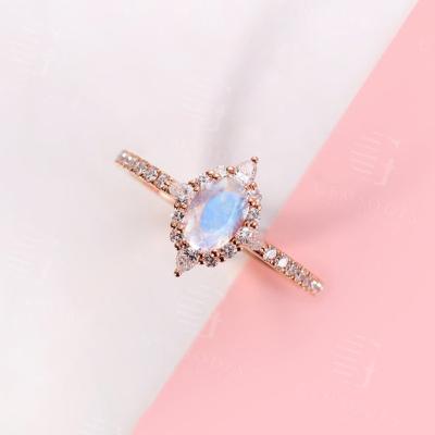 China Oval Shaped Moonstone Ring High Quality Sterling Silver Zircon Engagement Ring Wholesale Oval Women's Jewelry for sale