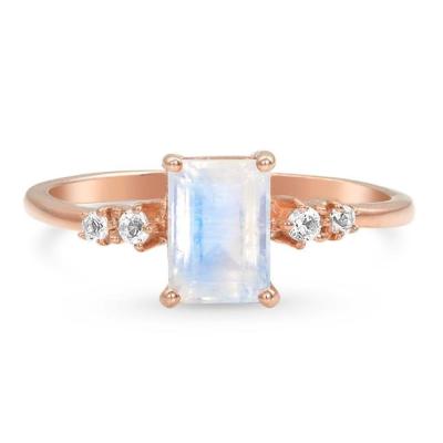 China Rectangle Moonstone Ring Wholesale Jewelry Sterling Silver Rose Gold Moonstone Engagement Ring Rectangle Shape Shape Moonstone Ring for sale