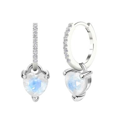 China Love Form Moonstone Earrings High Quality Delicate Natural Love Form Moonstone Jewelry Zircon Silver Moonstone Earrings for sale