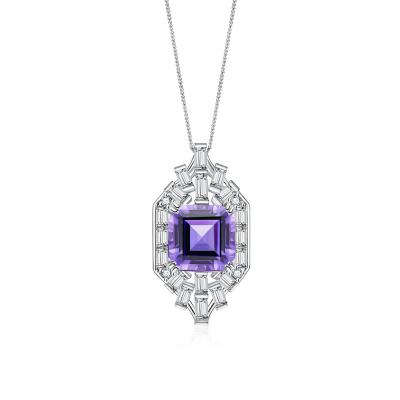 China Sterling Silver Amethyst Pendant Halo Square Style Simple Natural Amethyst Earrings Fine Amethyst Jewelry for sale