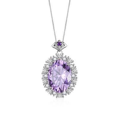 China Wholesale Halo Jewelry Oval Amethyst Pendant Amethyst Pendant Sterling Silver Purple Amethyst Pendant CZ for sale