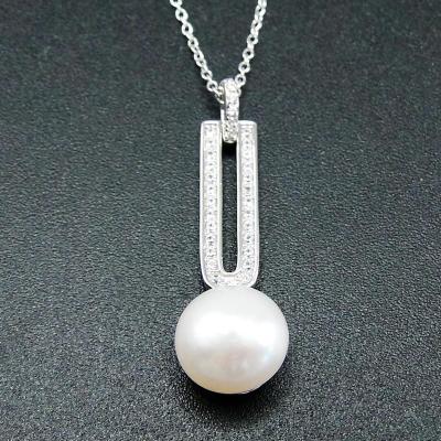 China New Style CZ Pearl Necklace Round Drop Around Freshwater Pearl Necklace Cubic Zirconia Sterling Silver Pearl Necklace White for sale