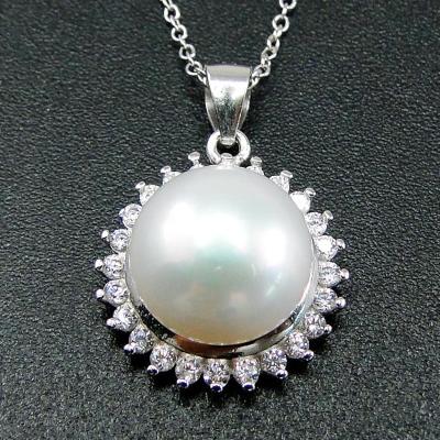 China White Freshwater Pearl Drop Necklace Round Pearl Necklace Beautiful Round Pearl Necklace CZ Cubic Zircon Pearl Necklace for sale