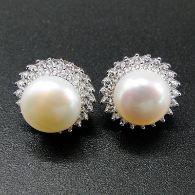 China Hot Sale Luxury Sun Pearl Freshwater Earrings Gift For Girls Sun Pearl Earrings Opening Zircon Pearl Stud Earrings Freshwater for sale