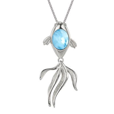 China Sterling Silver Sea Life Blue 925 White Gold Goldfish Animals Larimar Stone Cute Natural Gems Turtle Pattern Larimar Pendant for sale