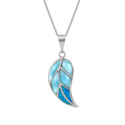 China Fine Leaf Opal Pendant For Women Larimar Pendant Beautiful 925 Sterling Silver Natural Larimar Tree Leaf Pendant for sale