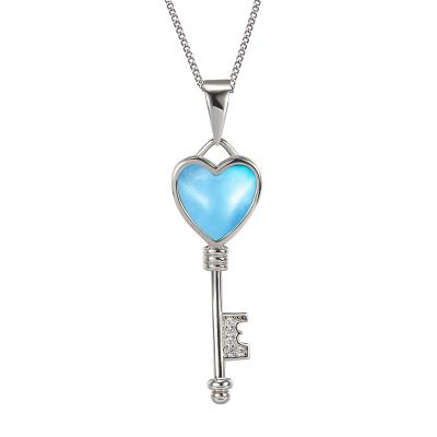 China Women Jewelry Wholesale 925 Sterling Silver Blue Larimar Key Heart Pendant Necklace High Quality Larimar Heart Key Pendant Tops for sale