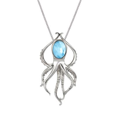 China High Quality Natural Blue Larimar Octopus Pendant Necklace Octopus Larimar Necklace Sterling Silver High Jewelry for sale