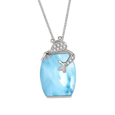 China Hot Selling Natural Cylinder Larimar Pendant 925 Sterling Silver Cylinder Gemstone Women Ladies Cylinder Larimar Necklace for sale