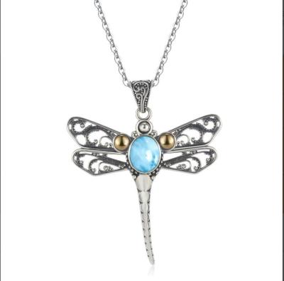 China Sterling Silver Women's Pendant Oval Blue Pendant Dragonfly Larimar Larimar New Style Dragonfly Larimar Pendant 925 Jewelry for sale