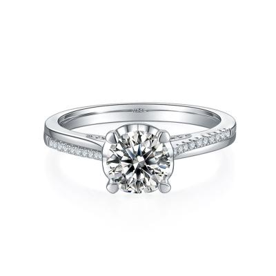 China Silver Prongs Moissanite Ring Forever Classic 925 Sterling Silver 4 Prongs Around Carat Moissanite Ring Engagement Rings of Cut 1 for sale