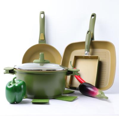 China Amercook Sustainable Green Cookware Set Cookware Non Stick Pots Cooking Non Stick Pot Kitchen Household Cookware Sets for sale