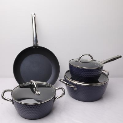 China Sustainable Blue Amercook Diamond Alumun Kitchen Pans Induction Cookware Set Cooking Pots Kitchen Cooking Pans Sets Cookware for sale